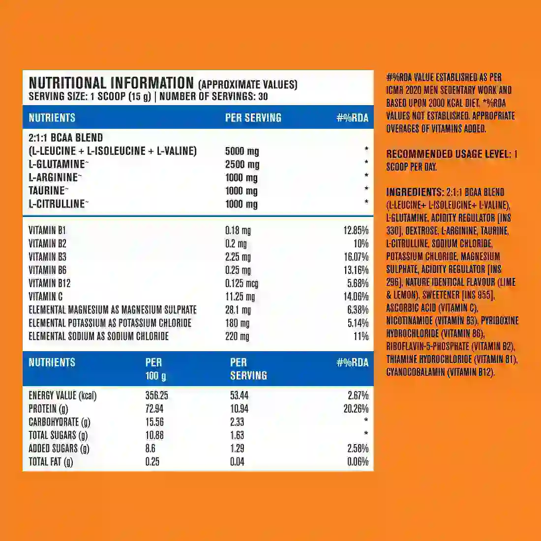 BCAA Advanced Lime & Lemon 30 Servings 450 gms Jar Combo of 2 - Image 9