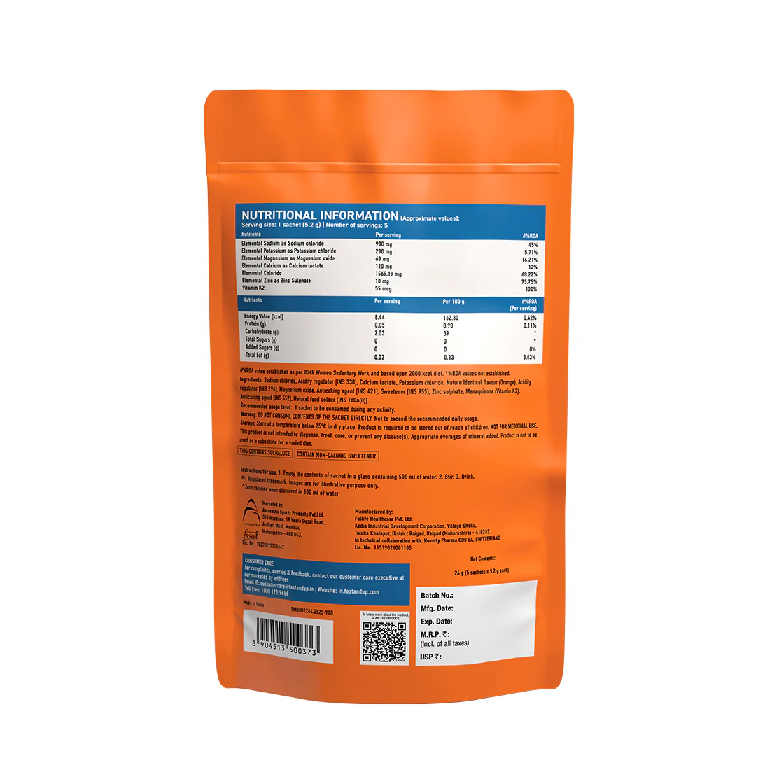 Fast&Up Reload Salts + High Sodium Electrolyte Mix - Orange 5's - Image 2