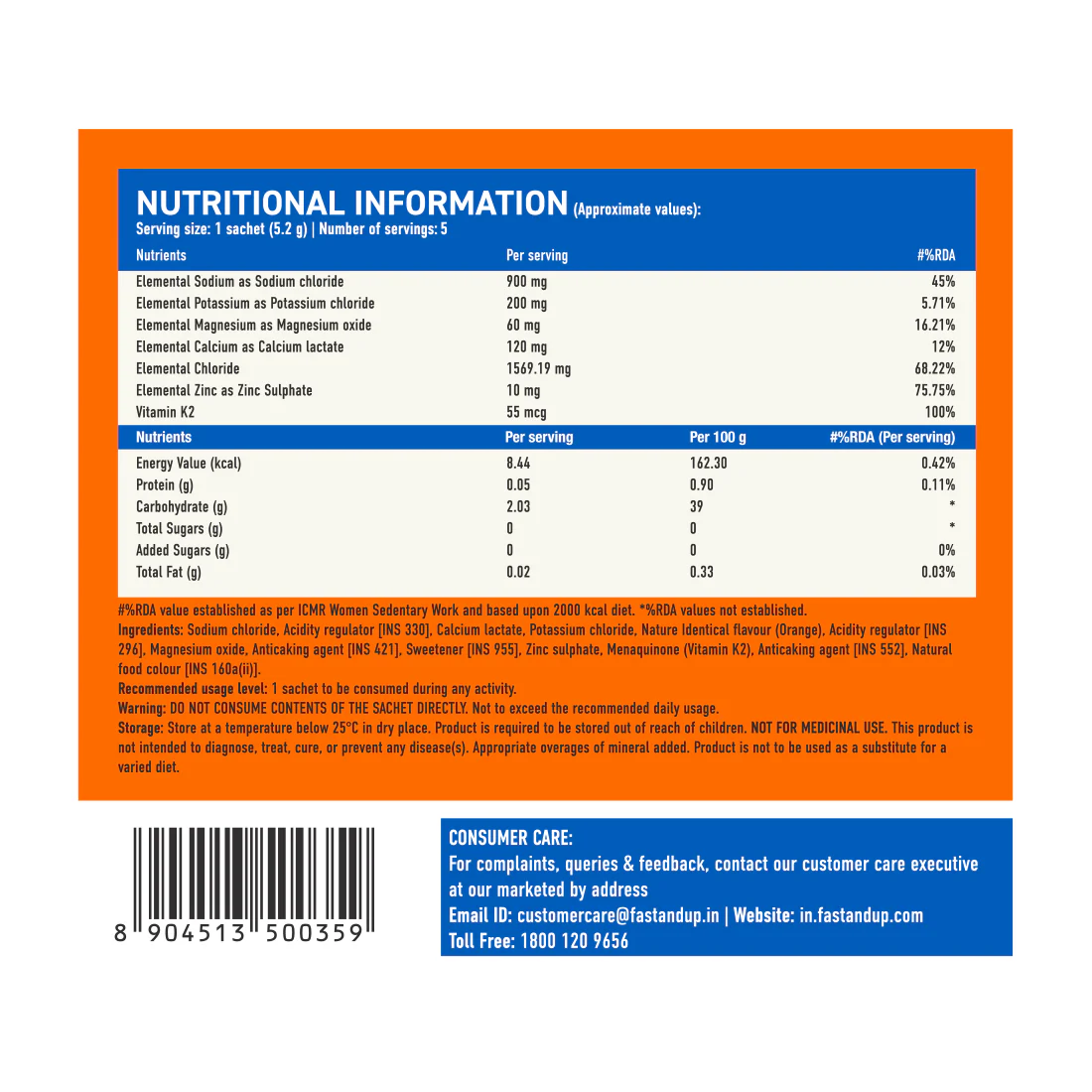 Fast&Up Reload Salts + High Sodium Electrolyte Mix - Orange 5's - Image 3